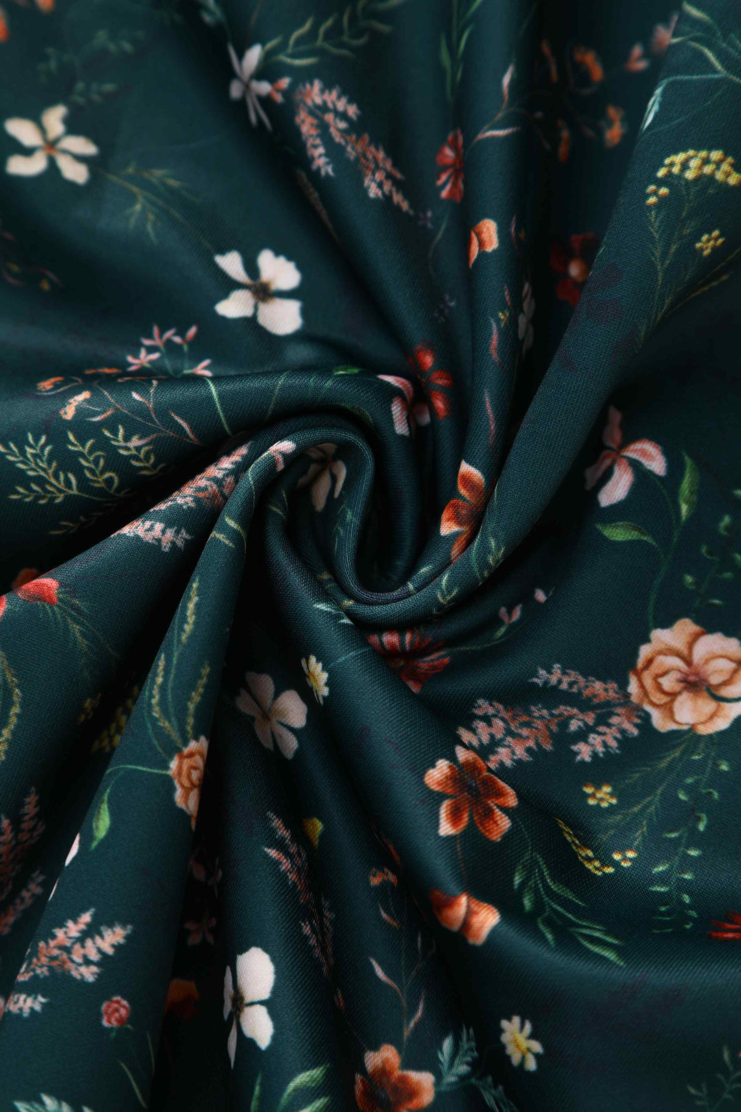 Fabric of Lily Ditsy Flowers on Emerald Green Dress | Vintage Floral Dress