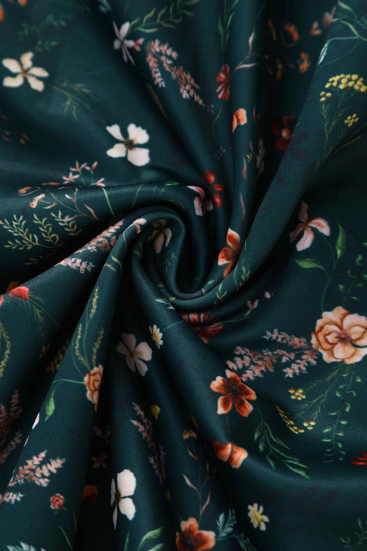 Fabric of Lily Ditsy Flowers on Emerald Green Dress | Vintage Floral Dress