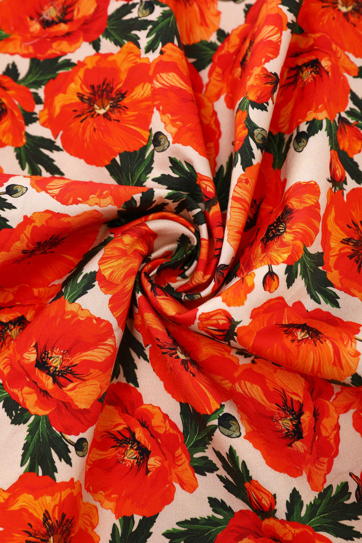 Fabric of Mollie Shirt Dress in Orange Poppy Print