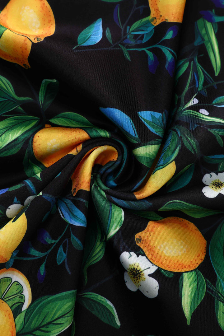 Fabric of Scarlette Lemons on Dark Blue Dress