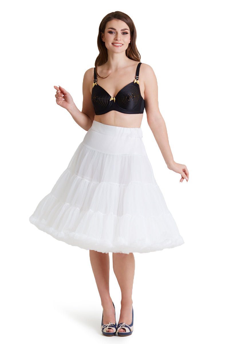 Woman wears a Posy White Soft Mesh Petticoat, 25.5 Inches