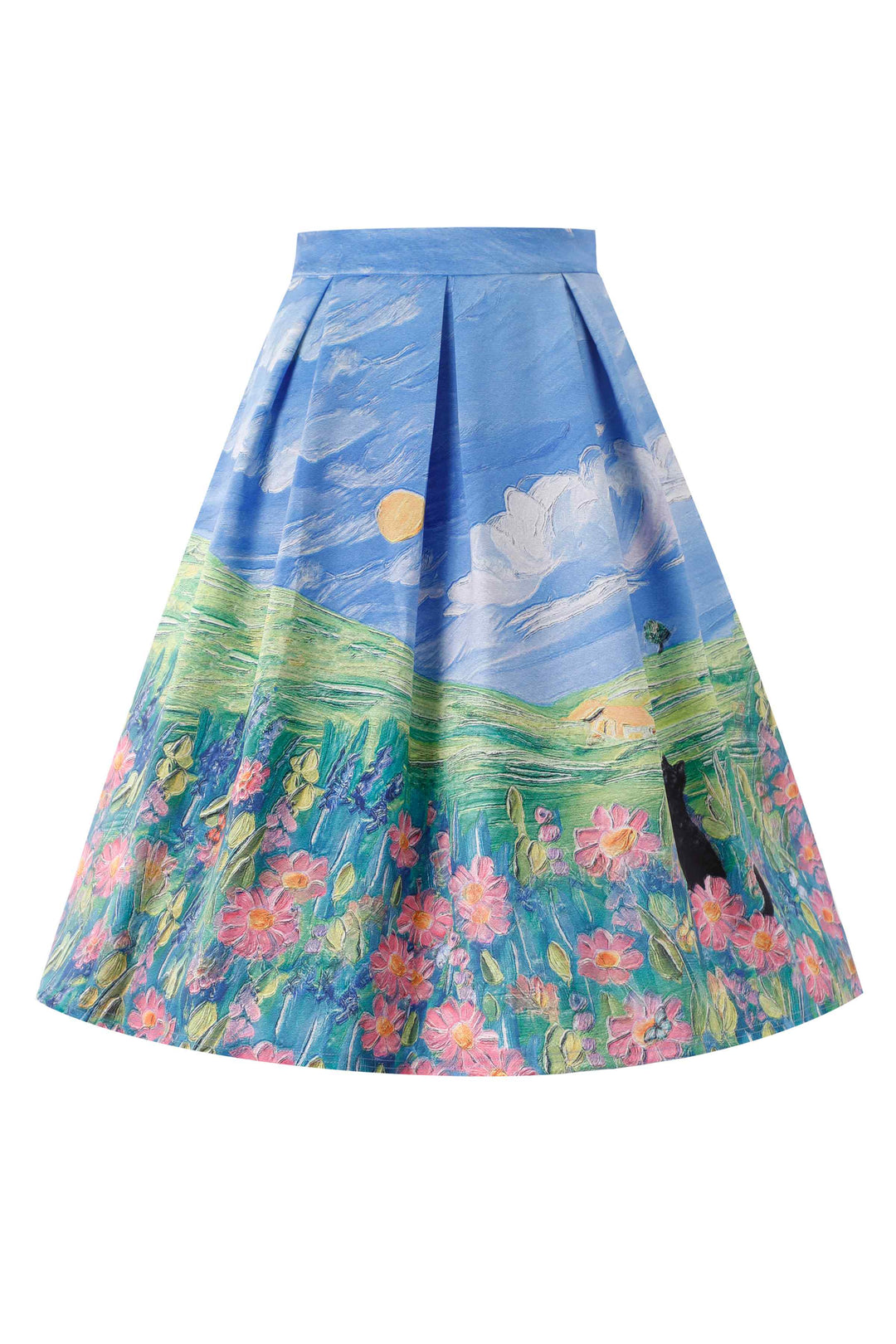 Front view of Aisley Pastel Cat Adventure Skirt | Novelty Print Skirt AU