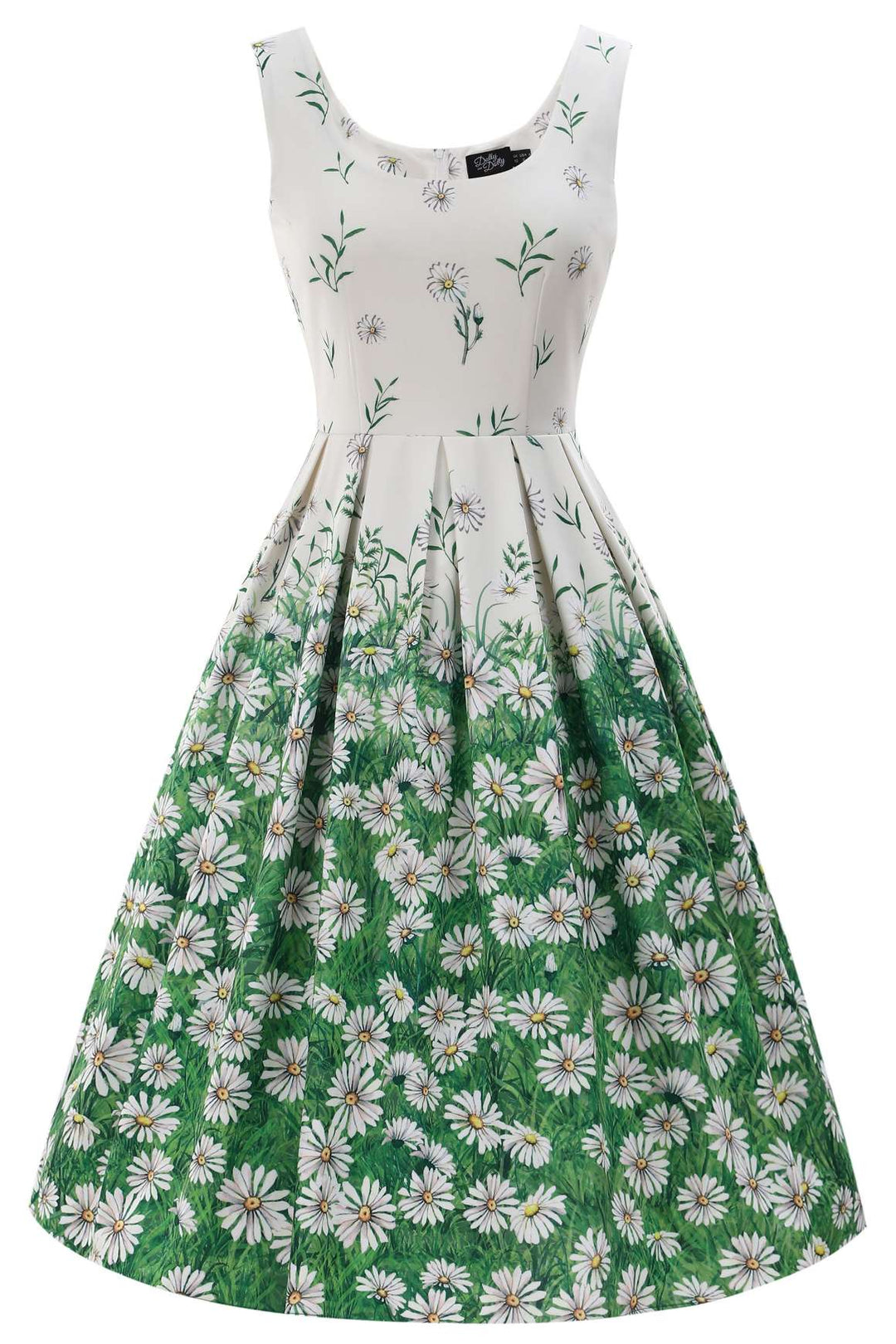 Front view of Amanda Daisies in White Dress | 50s Style Dress