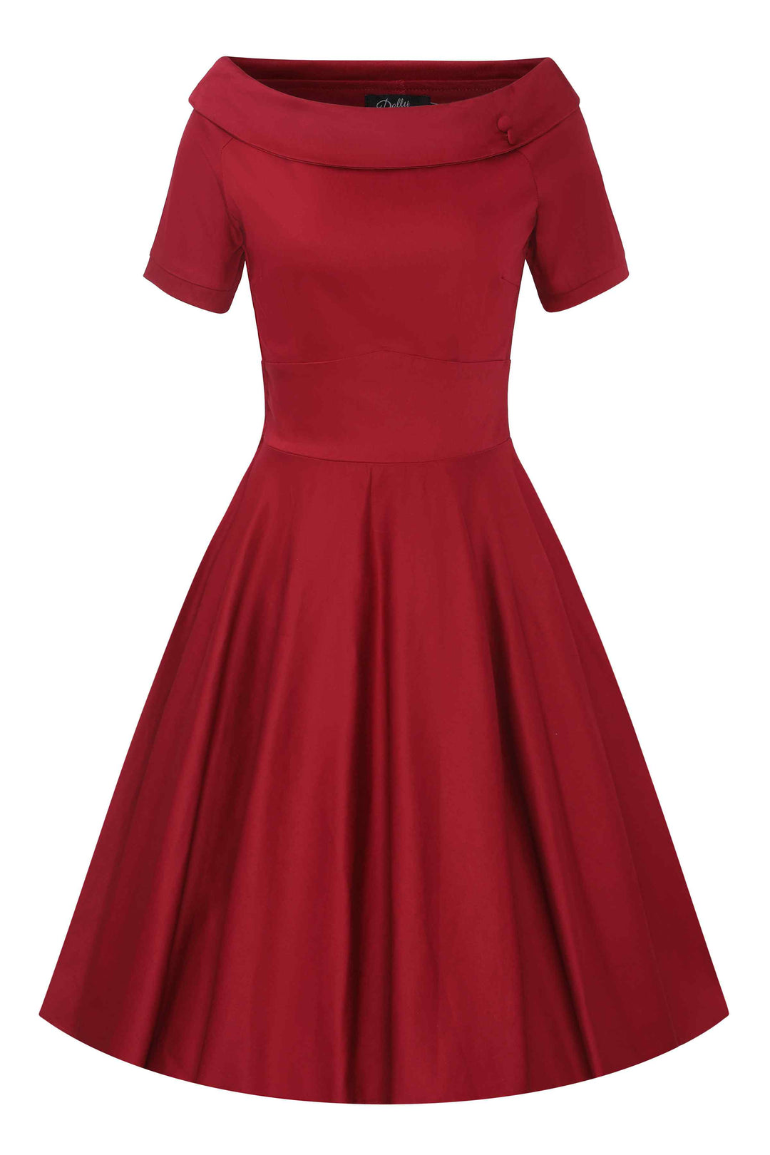 Front view of Burgundy Off Shoulder Swing Dress | Rockabilly Style