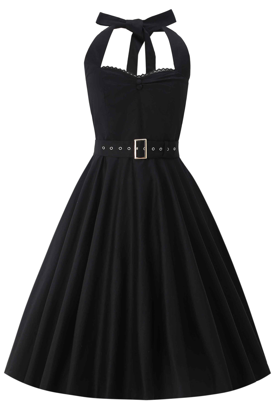 Front view of Daisy Black Dress | Vintage Halter Dress