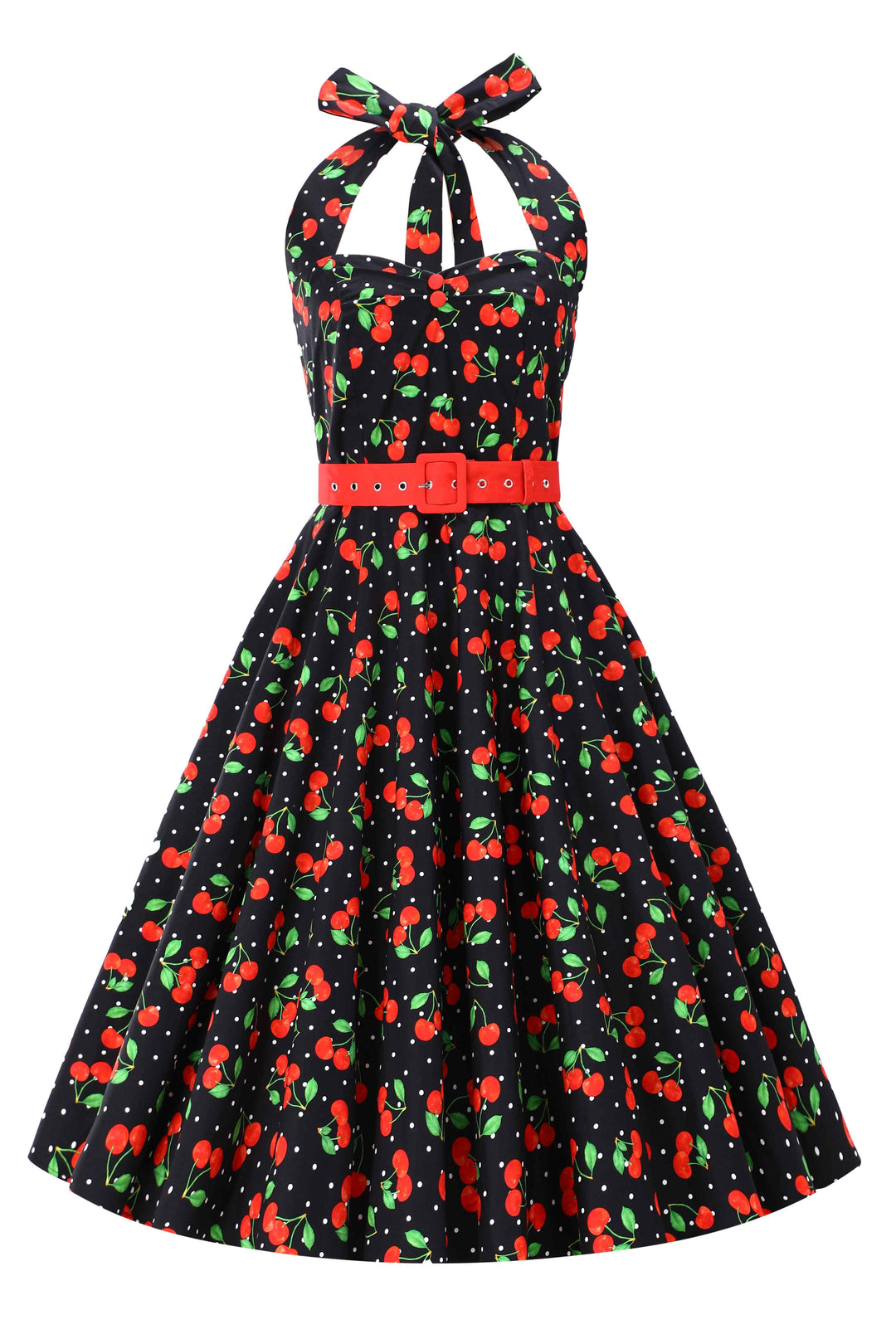 Front view of Daisy Cherry Polka Dot Dress | 50s Style Dress