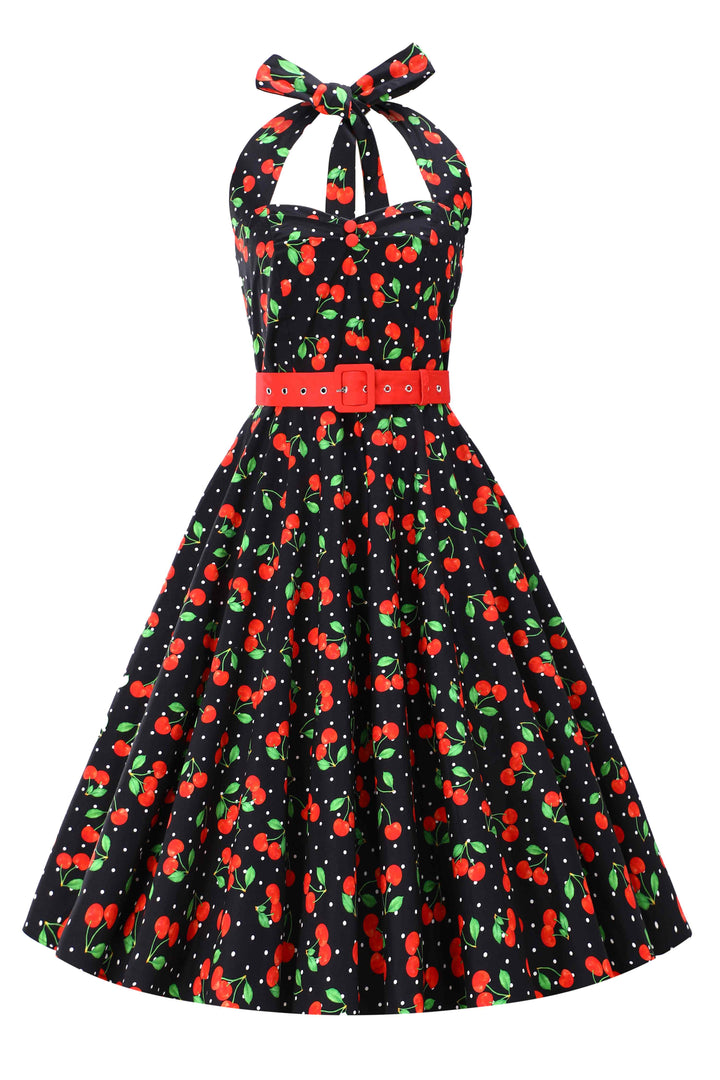 Front view of Daisy Cherry Polka Dot Dress | 50s Style Dress