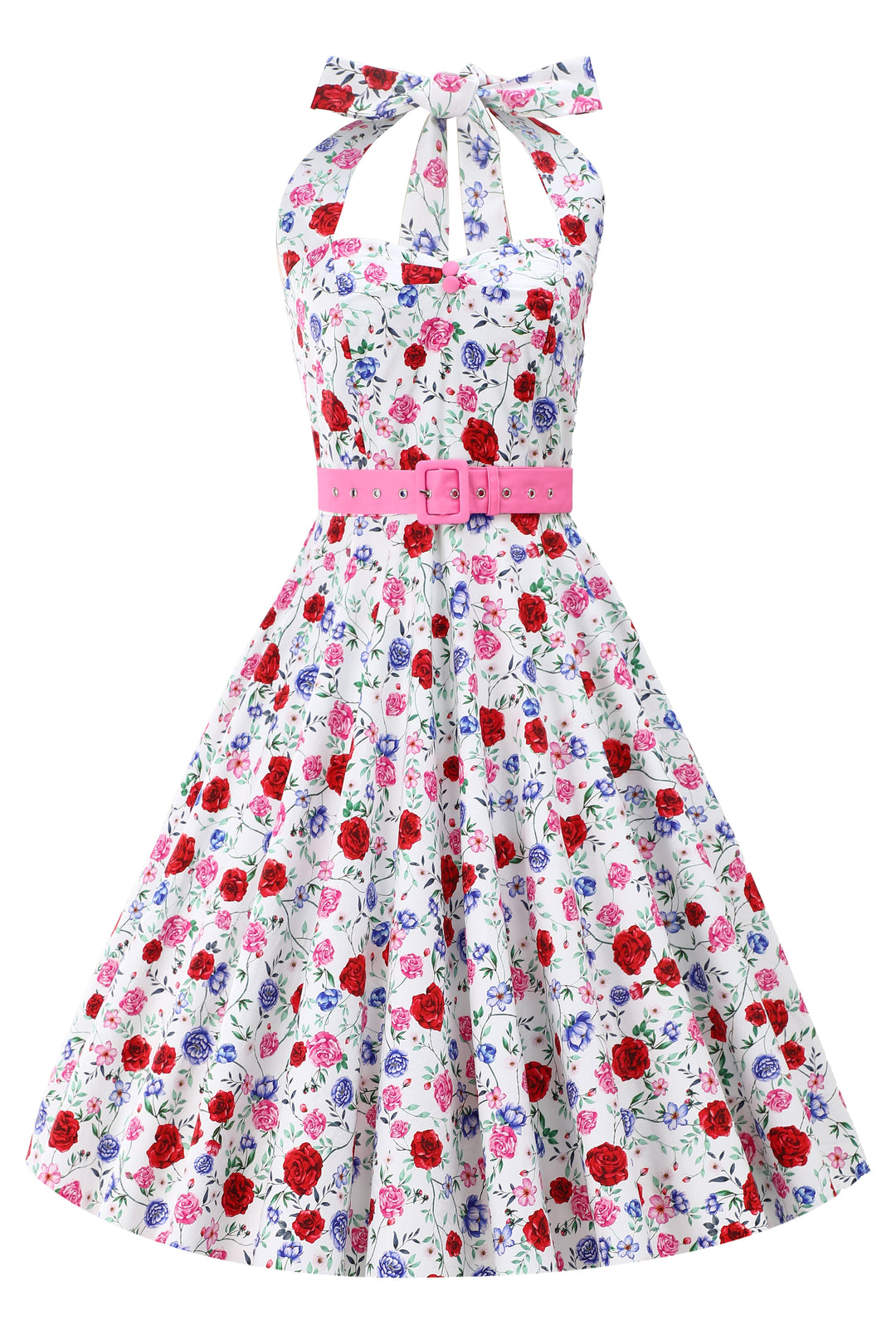 Front view of Daisy Roses on White Dress | Vintage Floral Dress