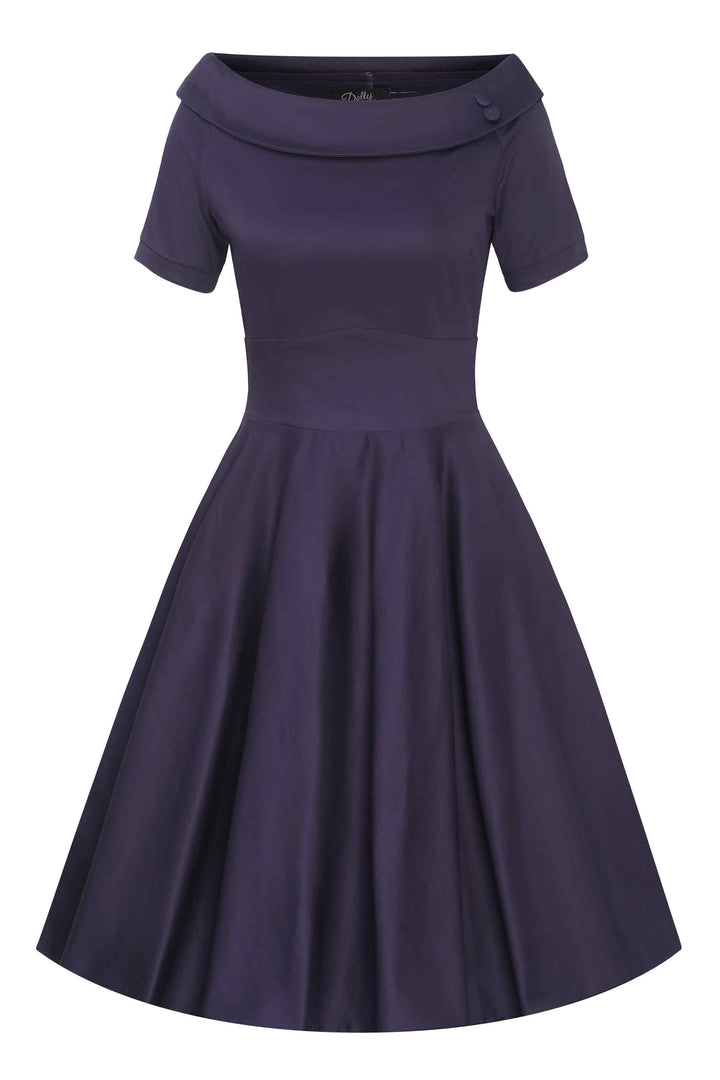 Front view of Darlene Navy Roll Collar Dress
