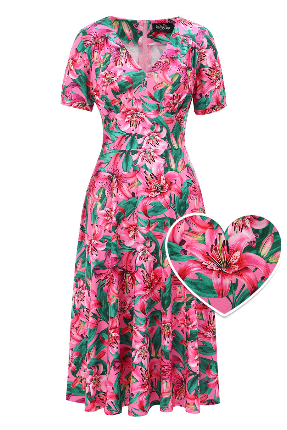 Front view of Julia Pink Lily Tea Dress