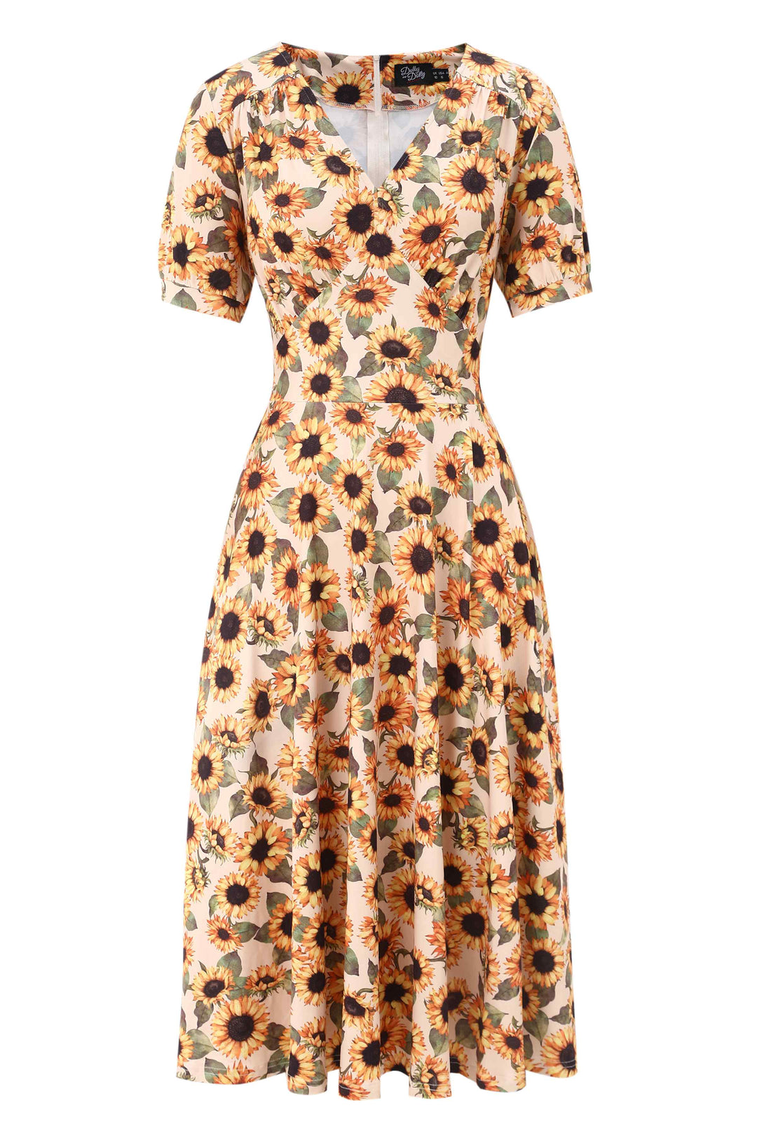 Front view of Julia Vintage Yellow Sunflower Midi Dress