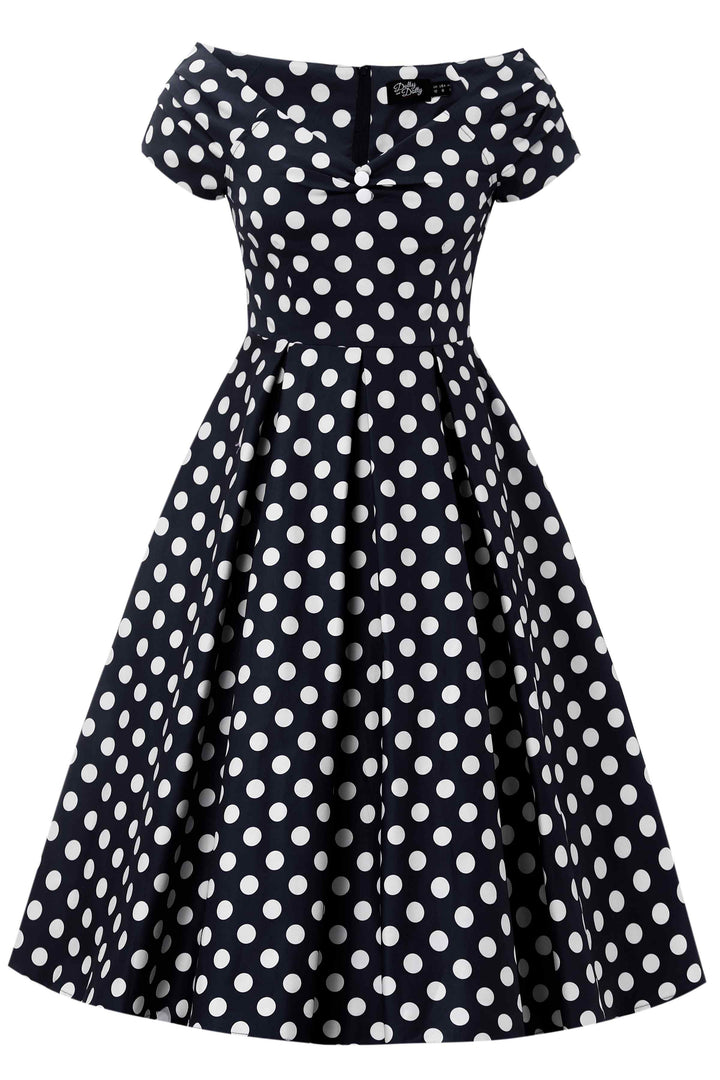 Front view of Lily Black & White Polka Dot Dress | Polka Dot Dress