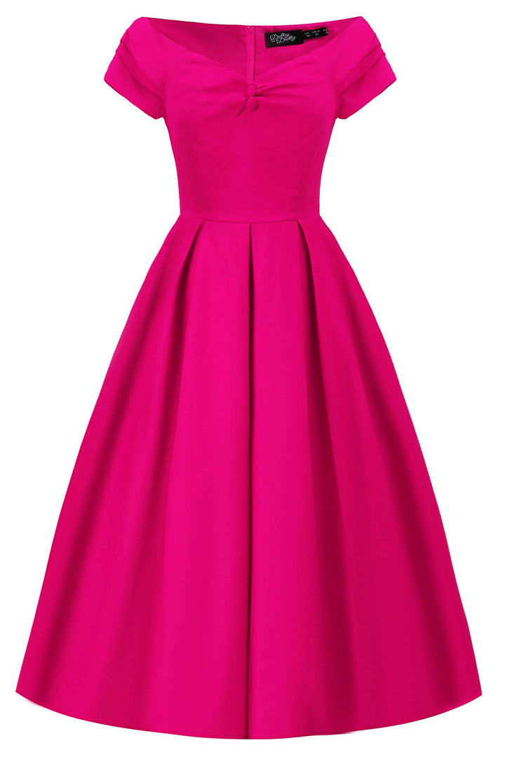 Front view of Lily Hot Pink Bardot Midi Dress