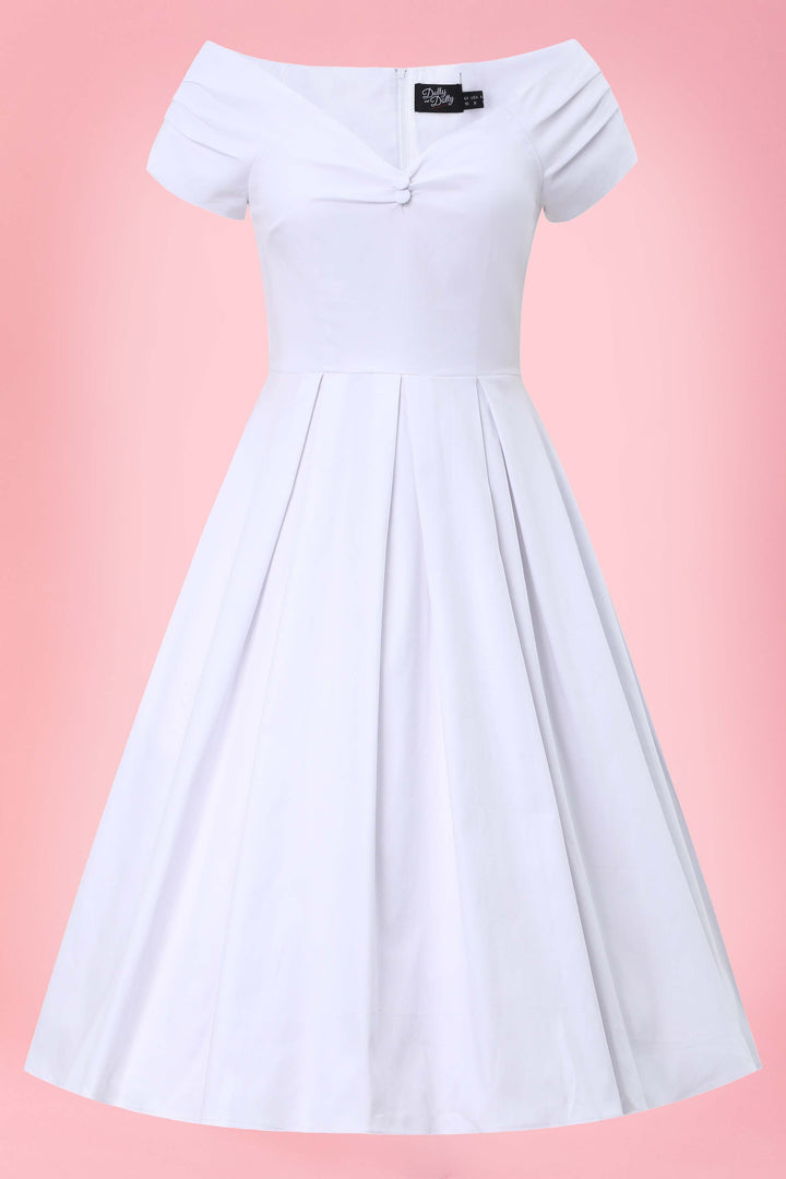 Front view of Lily Off White Dress | 50s Style Dress