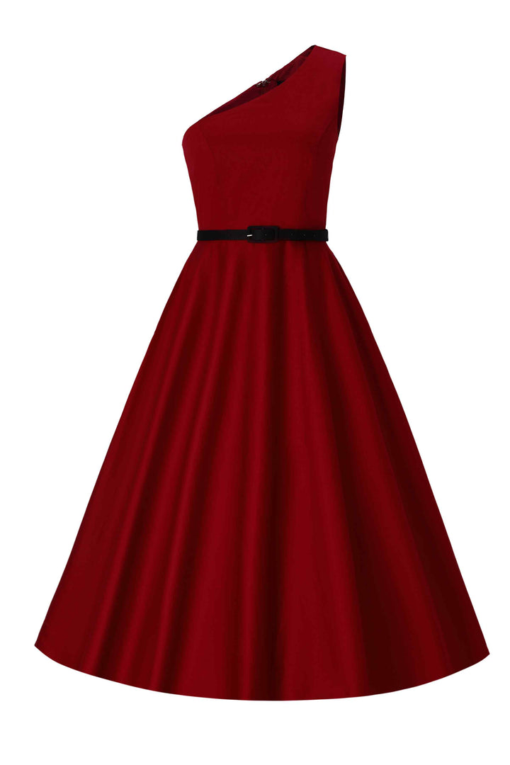 Front view of Lovely Model in Susan Dark Red Dress | Vintage Party Dress