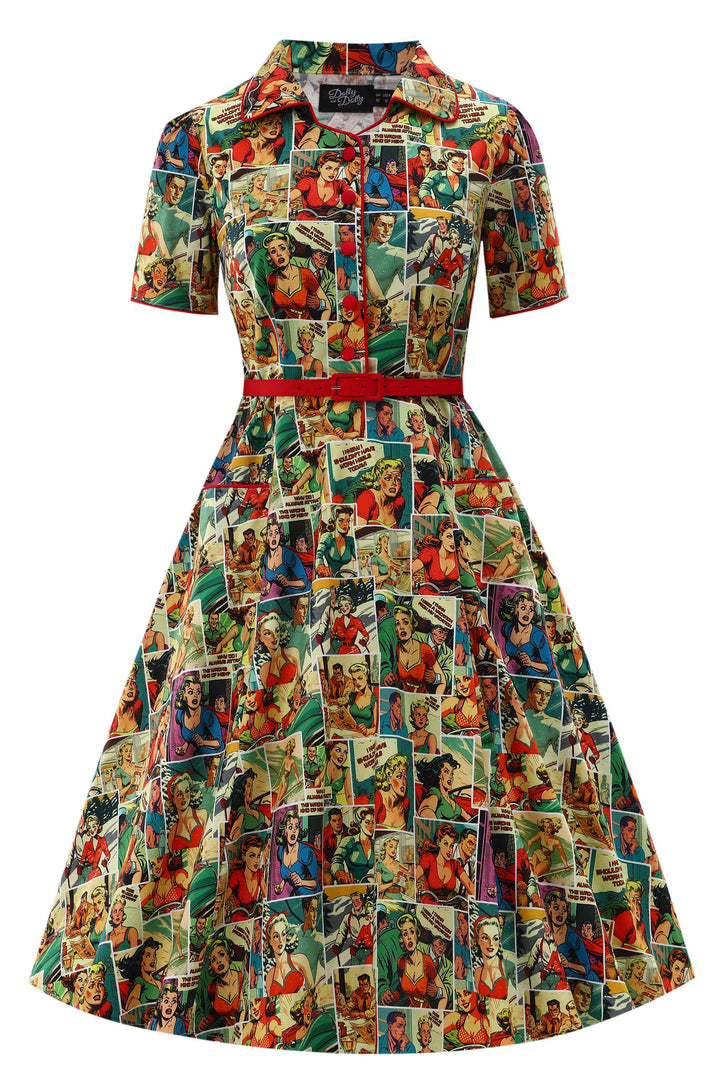 Front view of Mabel Comic Books Dress | Novelty Print Dress AU