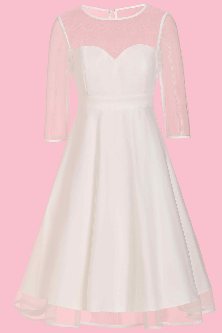 Front view of Madeline Ivory Mesh Overlay Occasion Dress
