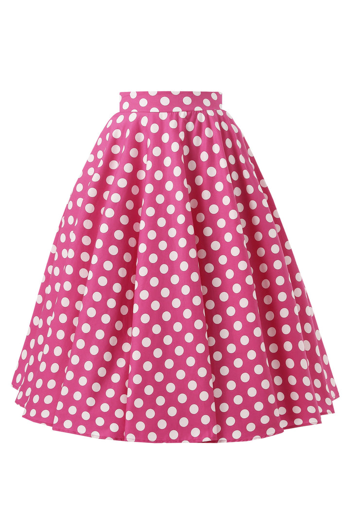 Front view of Maisie Hot Pink & White Polka Dot Skirt | Polka Dot Midi Skirt AU