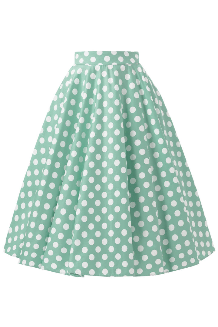 Front view of Maisie Sage Green & White Polka Dot Skirt | Polka Dot Midi Skirt