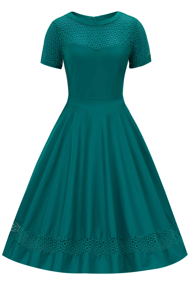 Front view of Tess Emerald Green Dress | Vintage Occasion Dress