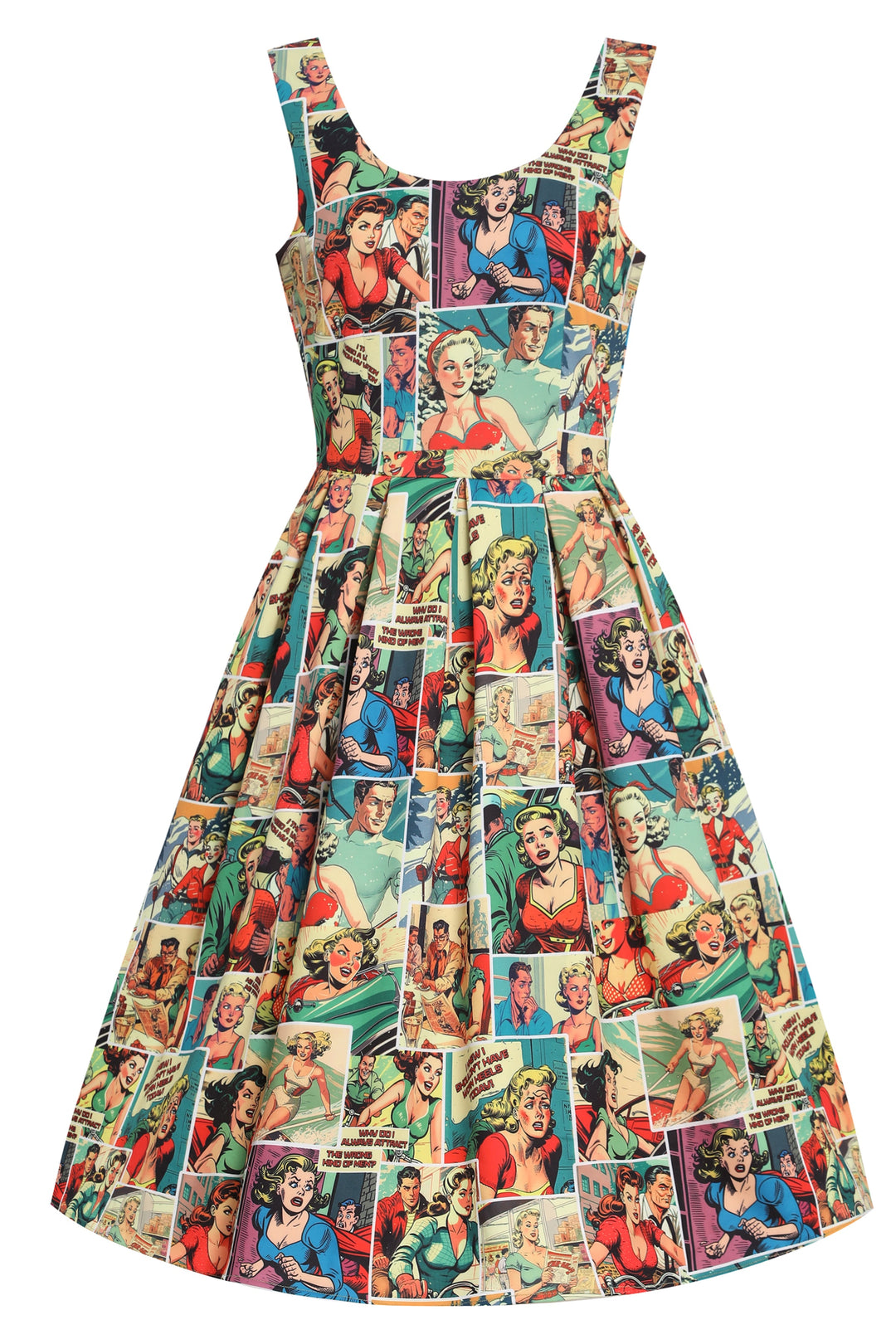 Front view of Vintage Comic Books Dress | Novelty Print Dress