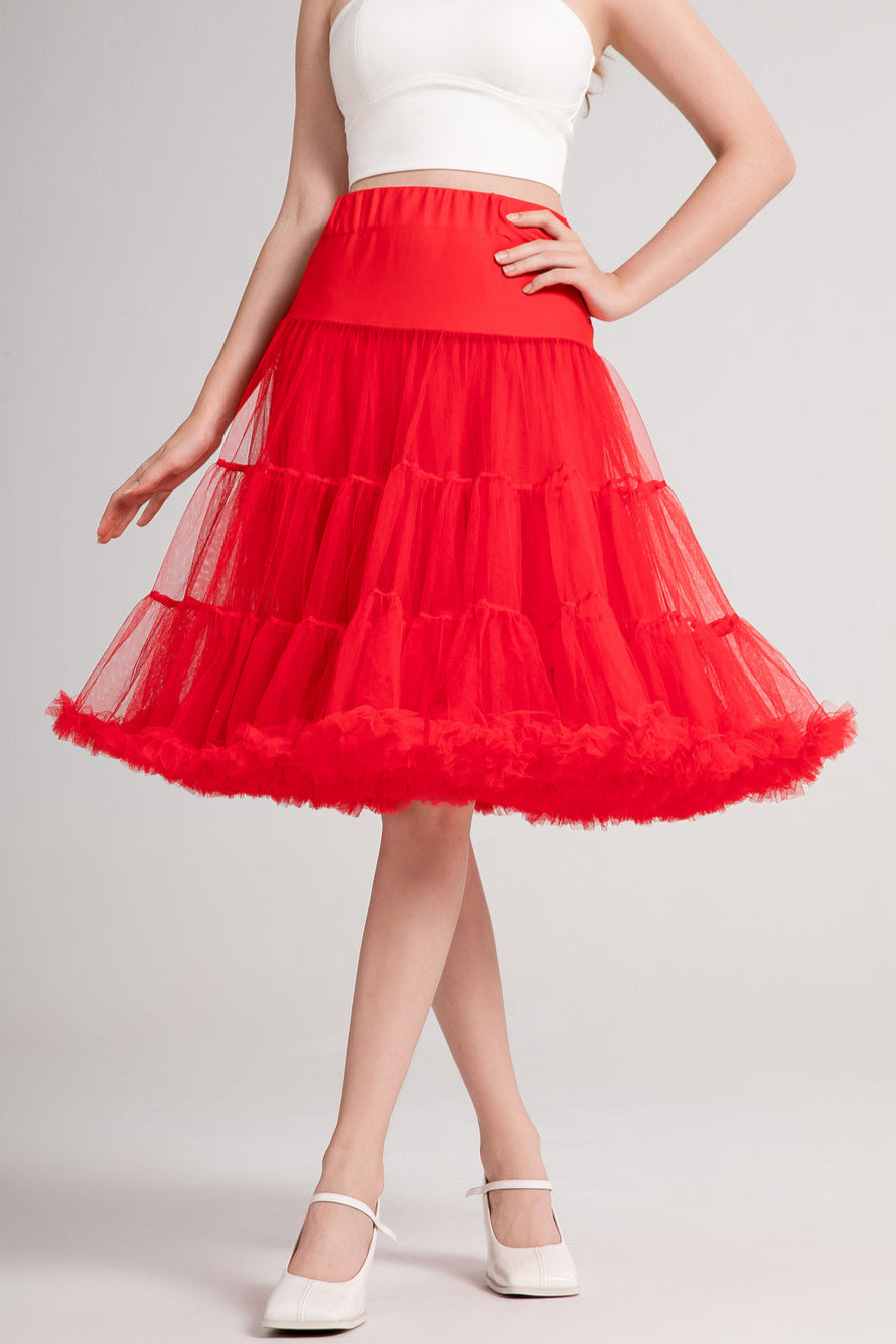 Hattie Red 3-Tier Net Petticoat, 25.5 Inches