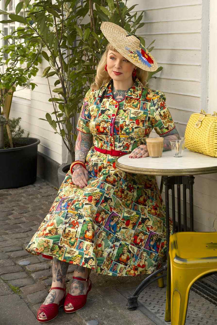 Lovely Model in Mabel Comic Books Dress | Novelty Print Dress AU