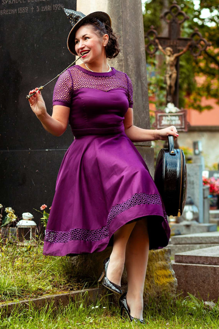 Lovely Model in Tess Midnight Purple Dress | Vintage Occasion Dress