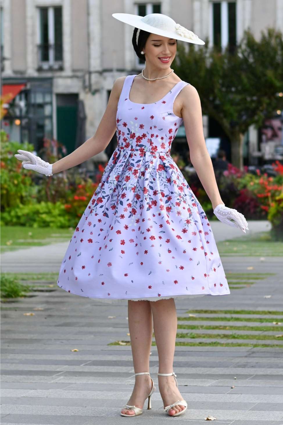 Lovely Model wearing an Amanda Floral Dress | Vintage Floral Dress