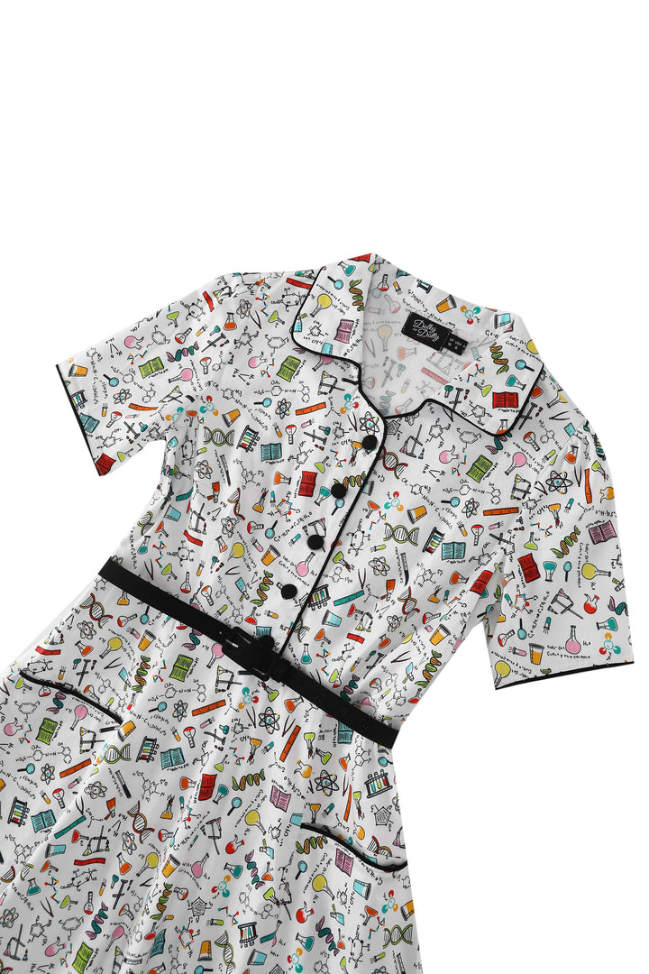 Mabel Science Shirt Dress In White