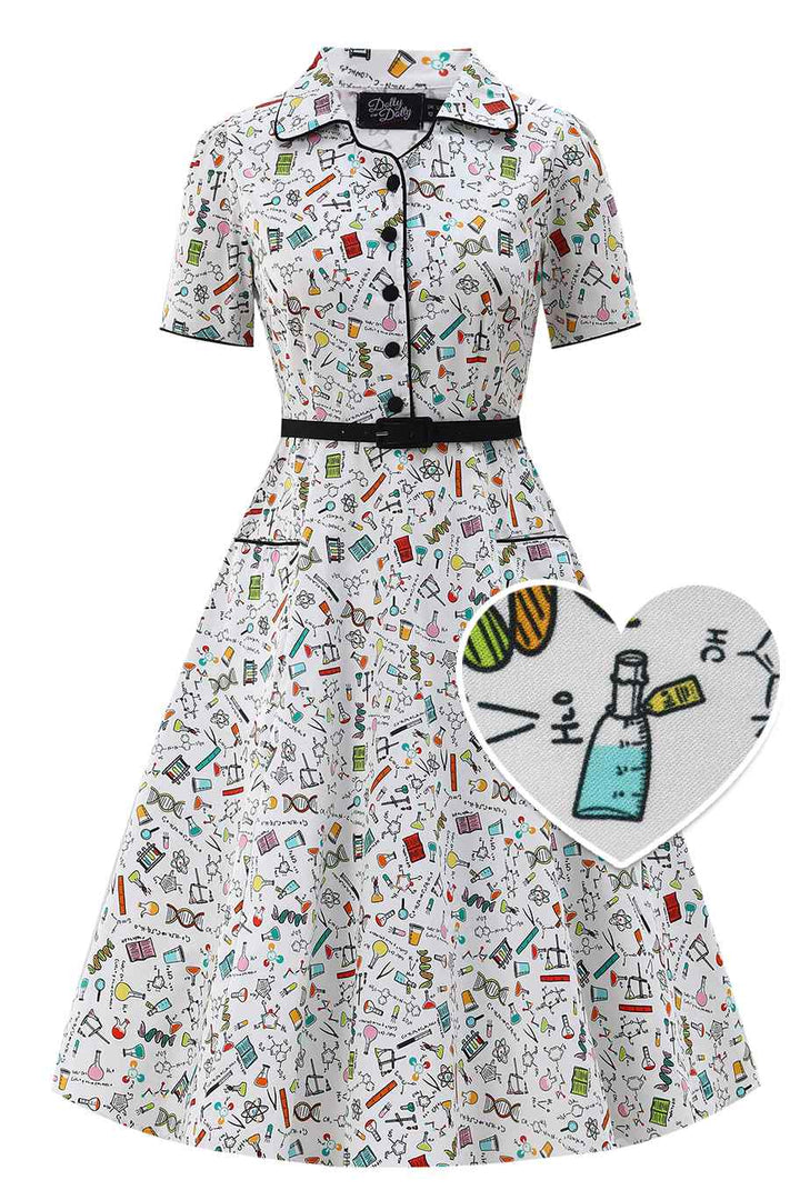 Mabel Science Shirt Dress In White