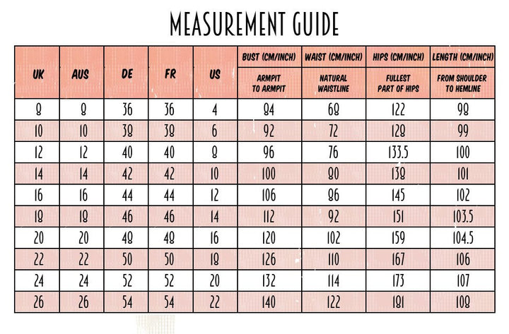 Measurement Guide for Claudia Black Cherry and Polka Dot Dress 
