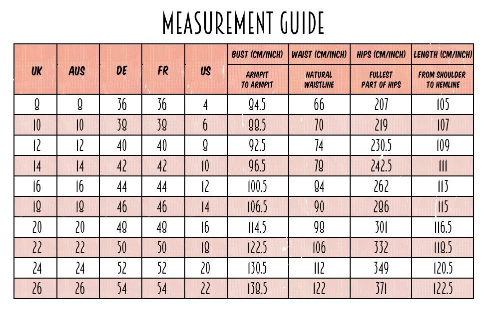 Measurement guide of Elizabeth Floral Dress | Vintage Floral Dress AU