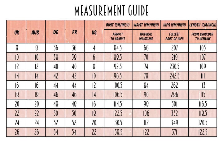 Measurement guide of Elizabeth Floral Dress | Vintage Floral Dress AU