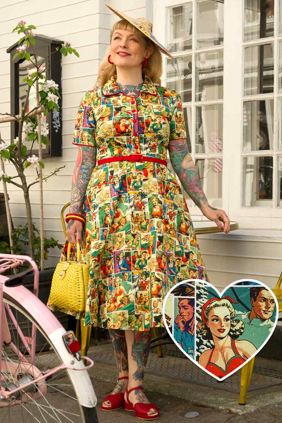 Model in Mabel Comic Books Dress | Novelty Print Dress AU
