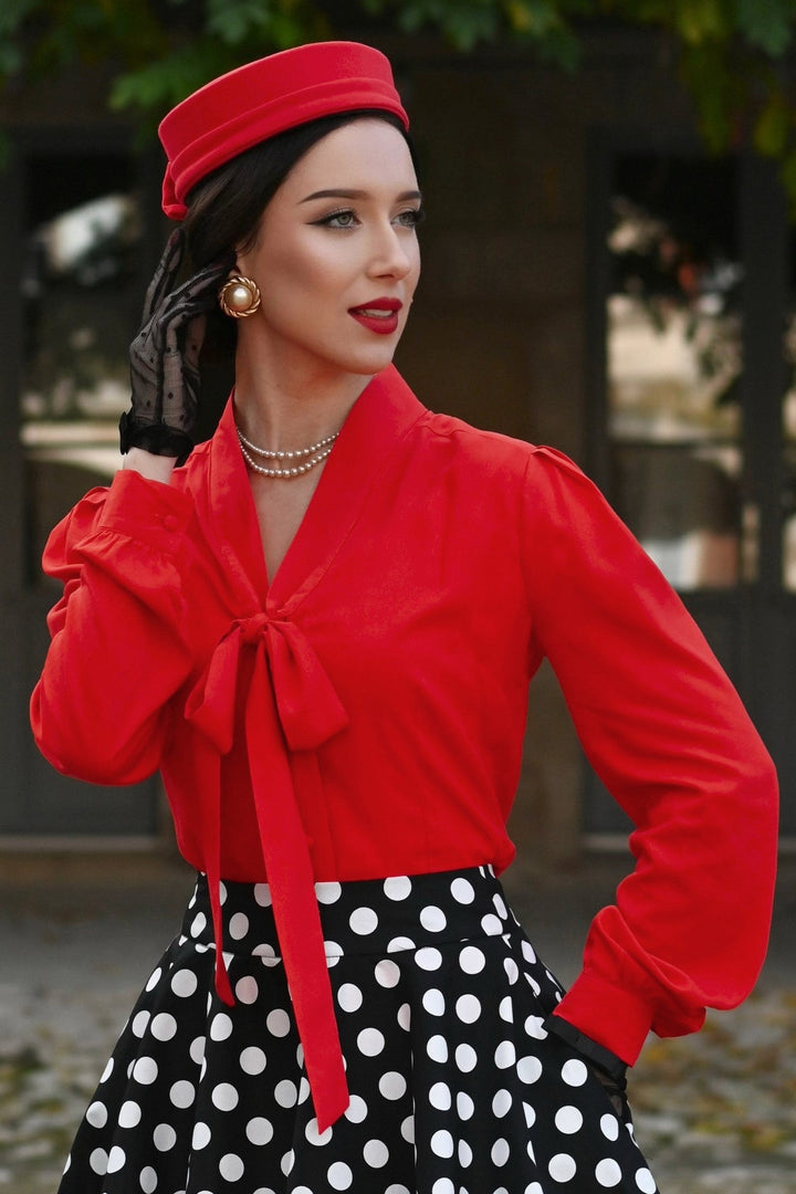 Model in Margaret Red Blouse | Polished Blouse