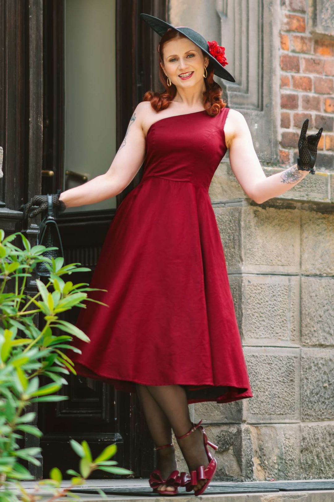 Model in Susan Dark Red Dress | Vintage Party Dress