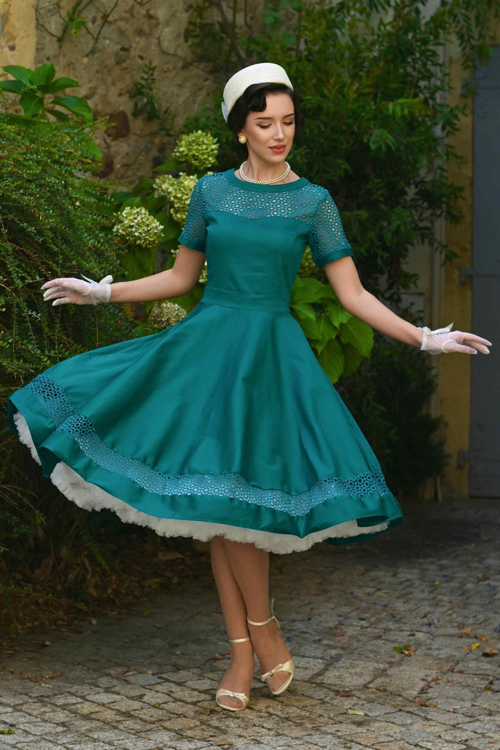 Model in Tess Emerald Green Dress | Vintage Occasion Dress