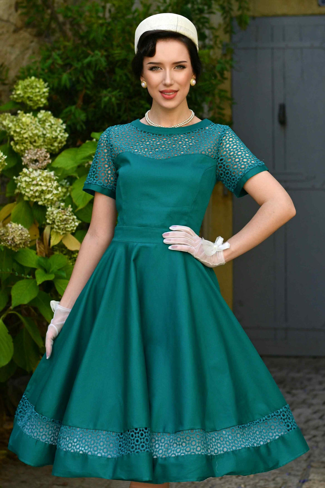 Model in Tess Emerald Green Dress | Vintage Occasion Dress