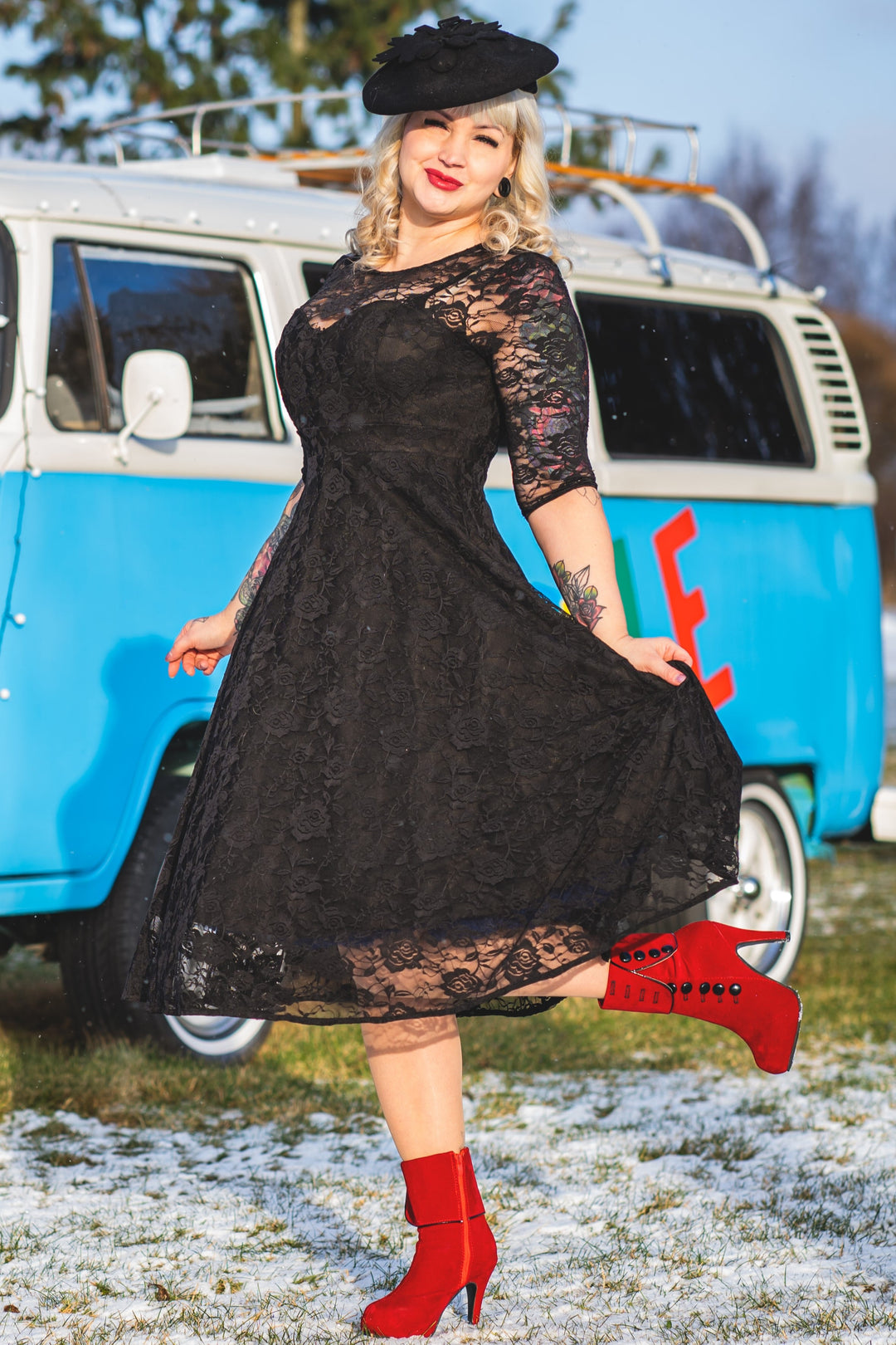 Model in a Madeline Classy Plain Black Dress