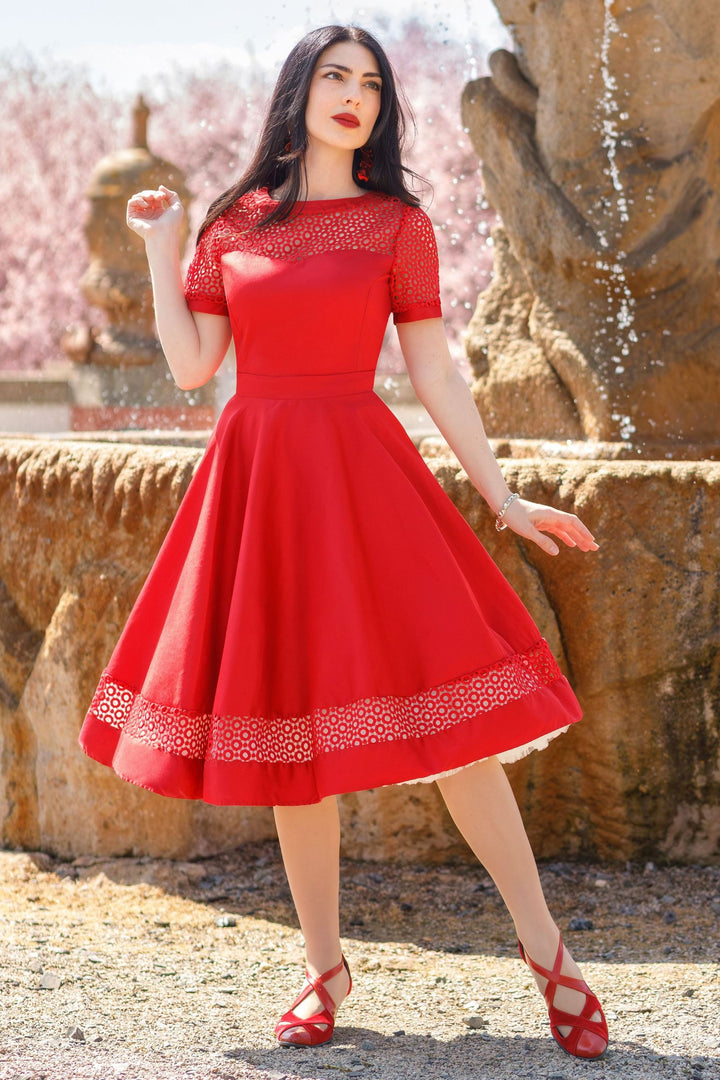 Model wearing a Tess Red Dress | Vintage Occasion Dress