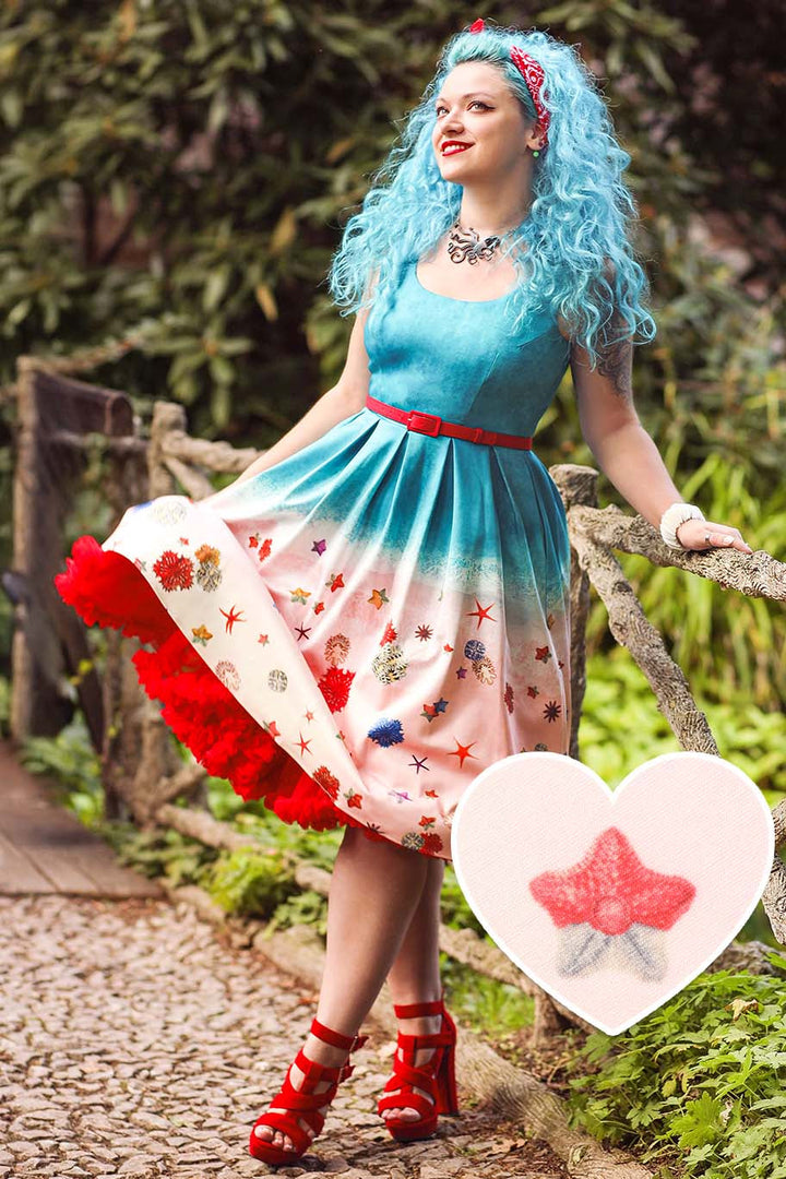 Model wearing an Amanda Seaside Dress | 50s Style Dress