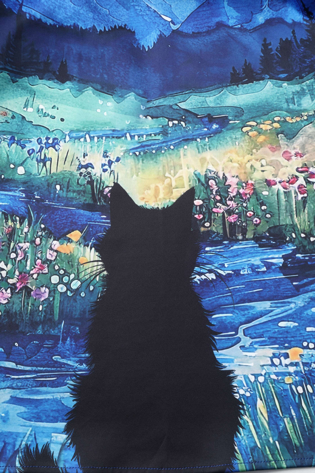 Print of Amanda Black Cat on A Starry Night Dress | 50s Style Dress