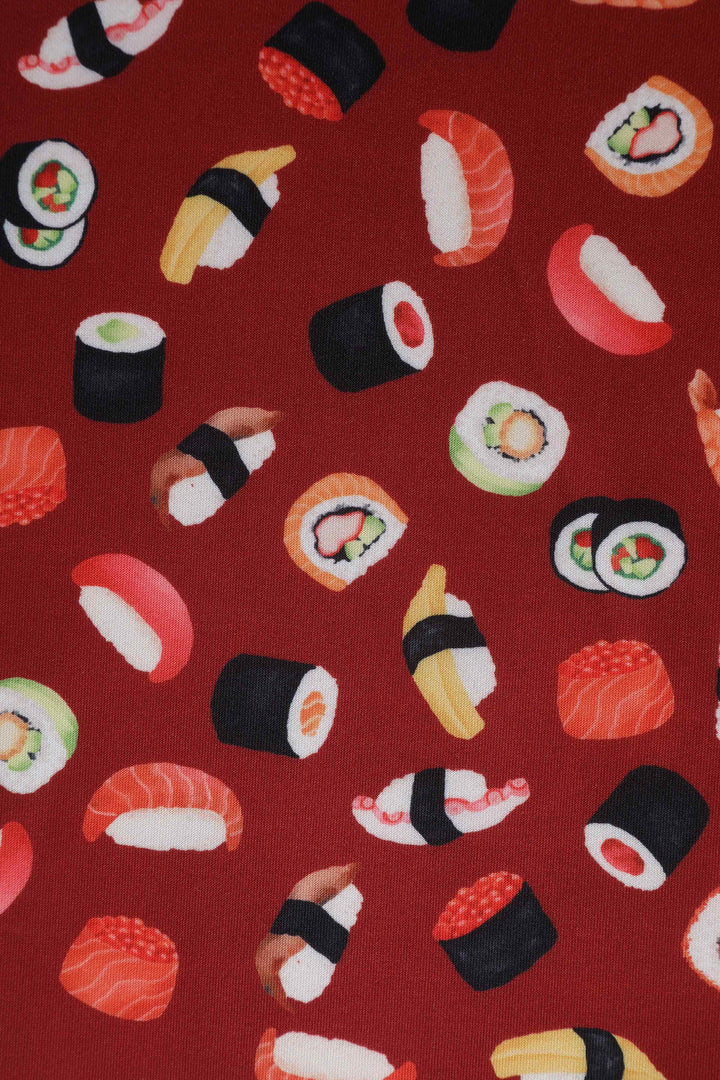 Print of Amanda Sushi & Sashimi Flared Dress In Burgundy