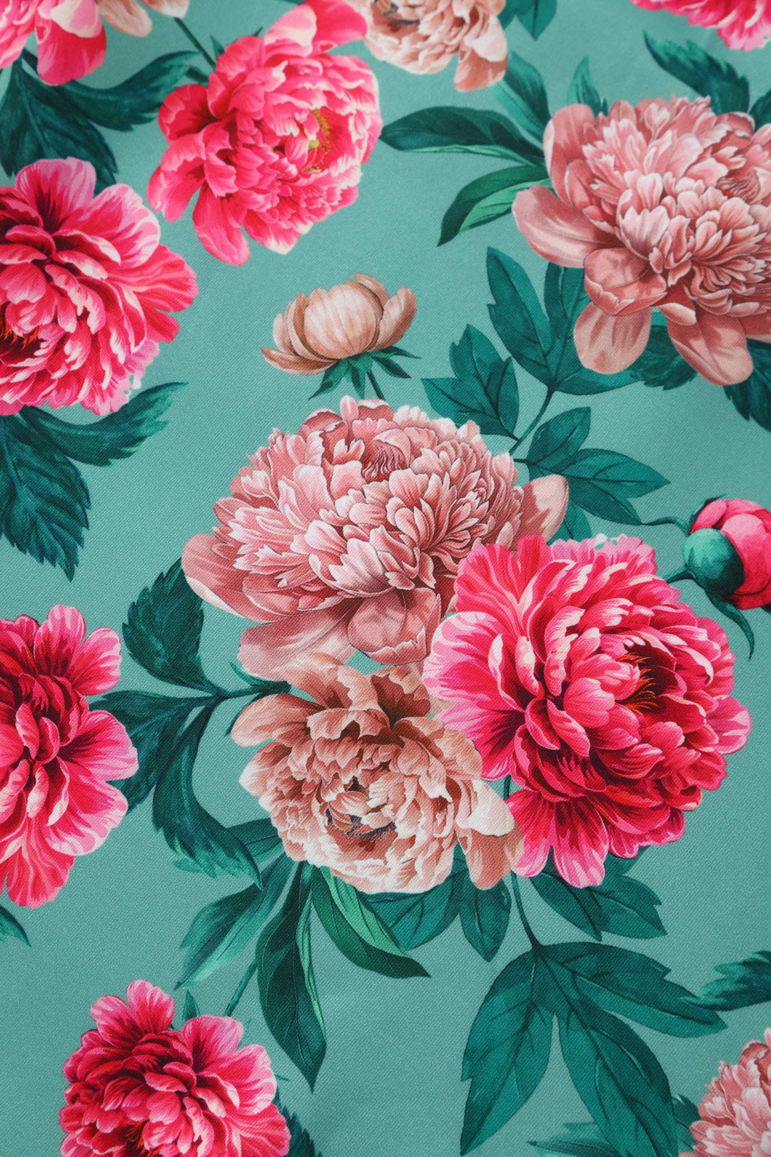 Print of Lily Pink Peony Flowers on Mint Green Dress | Vintage Floral Dress