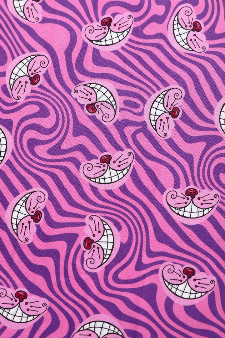 Print of Mabel Cheshire Cat Smiles on Hot Pink Dress | Vintage Shirt Dress