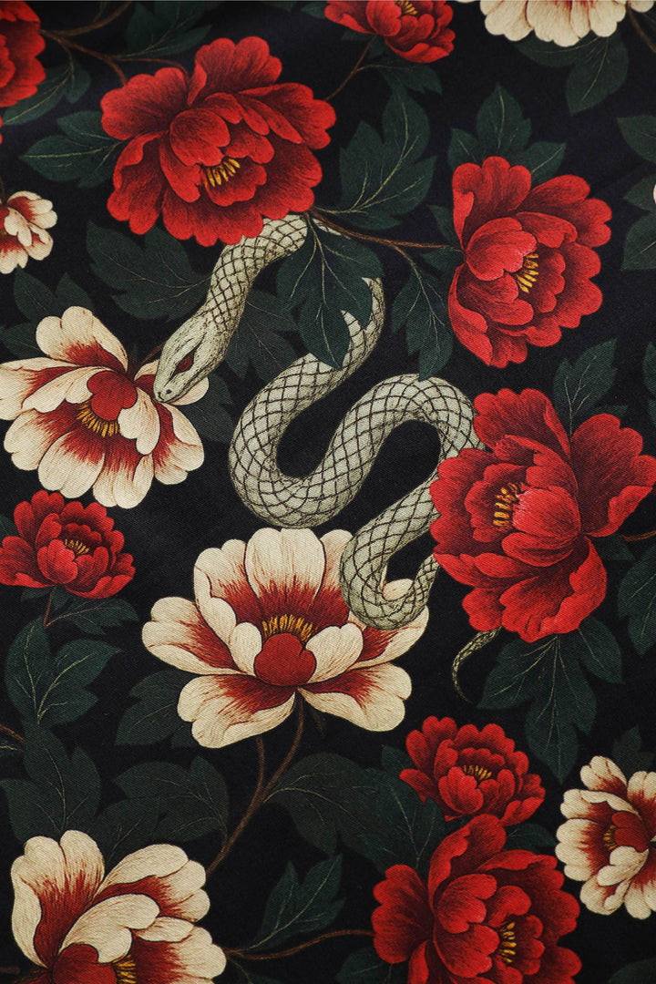 Print of Lily Bardot Midi Dress in Snake & Rose Print