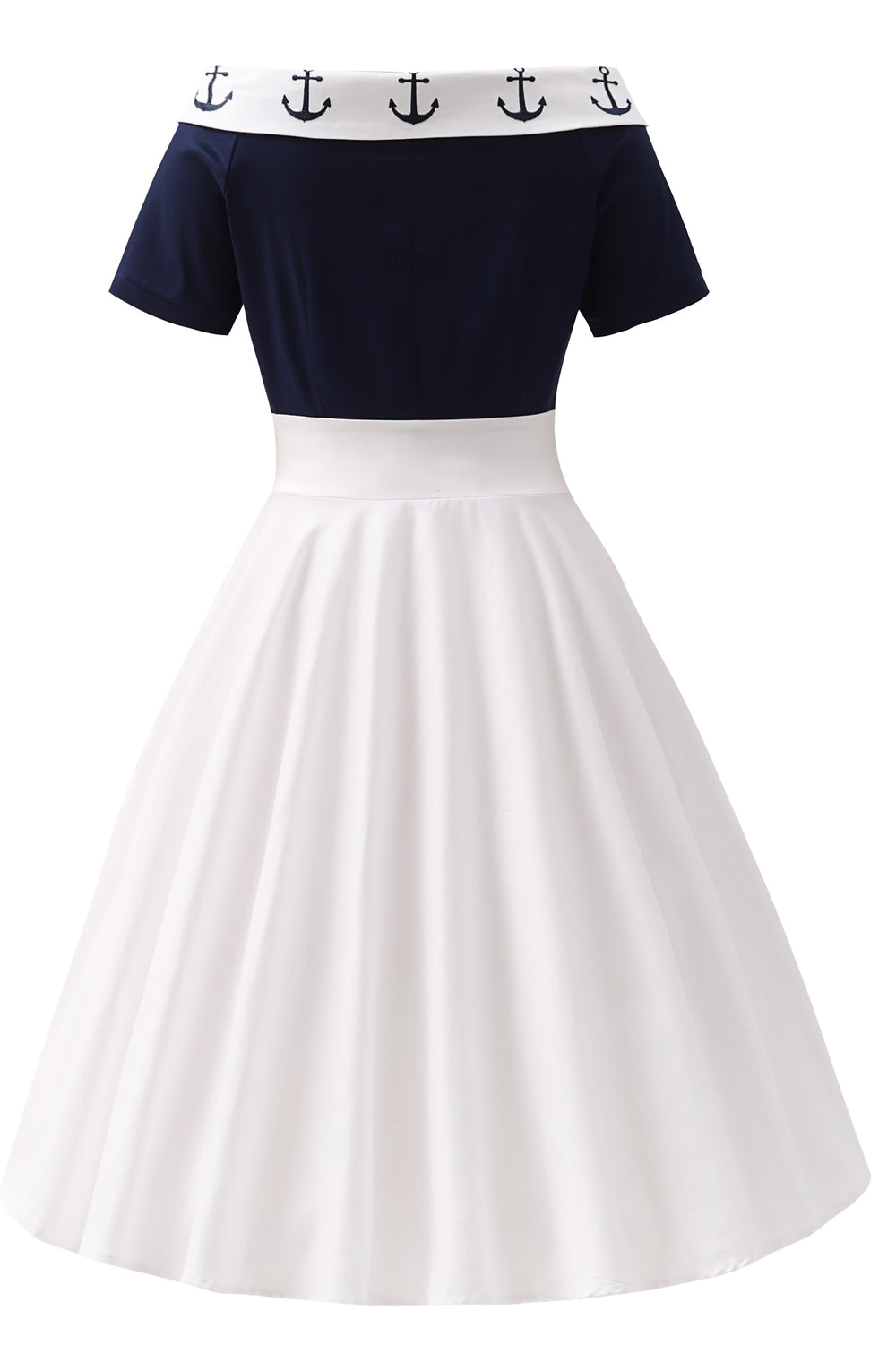 The back of Darlene White Circle Dress with Embroidered Anchors