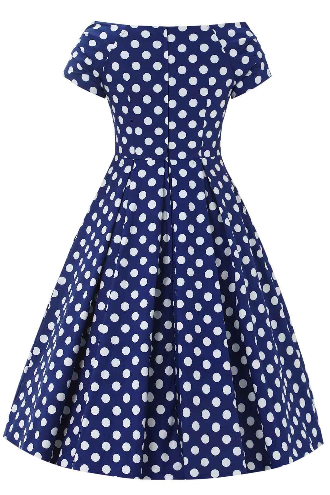 The back of Lily Navy Blue & White Polka Dot Dress | 50s Style Dress
