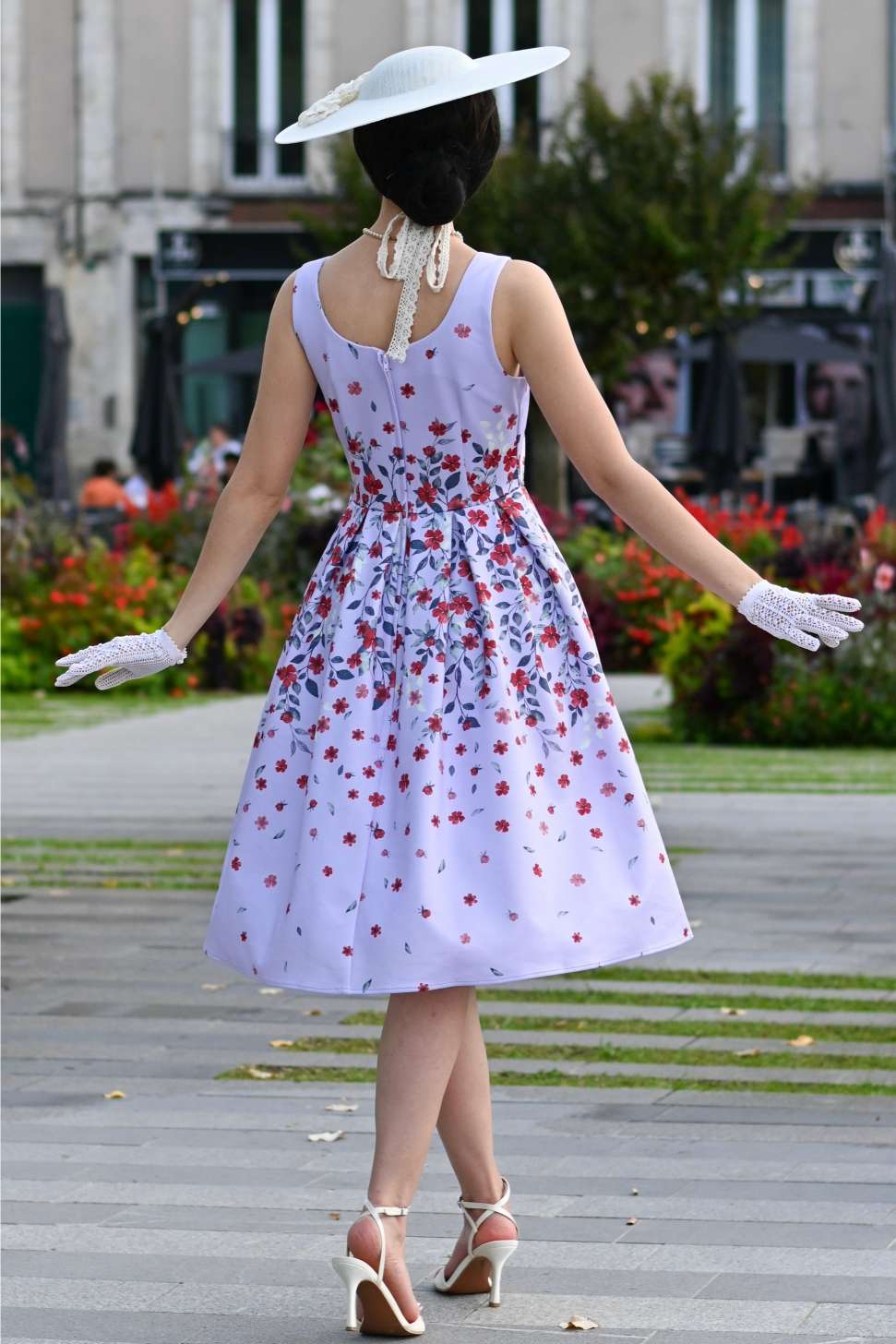 The back of Lovely Model wearing an Amanda Floral Dress | Vintage Floral Dress